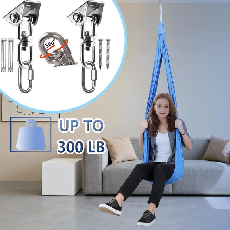 SUCHDECO Sensory Swing, Indoor & Outdoor Sensory Swing for Kids & Adults, Double Layer Therapy Cuddle Swing for Kid with Autism, Holds up to 300lbs, Star-Blue - Image 5